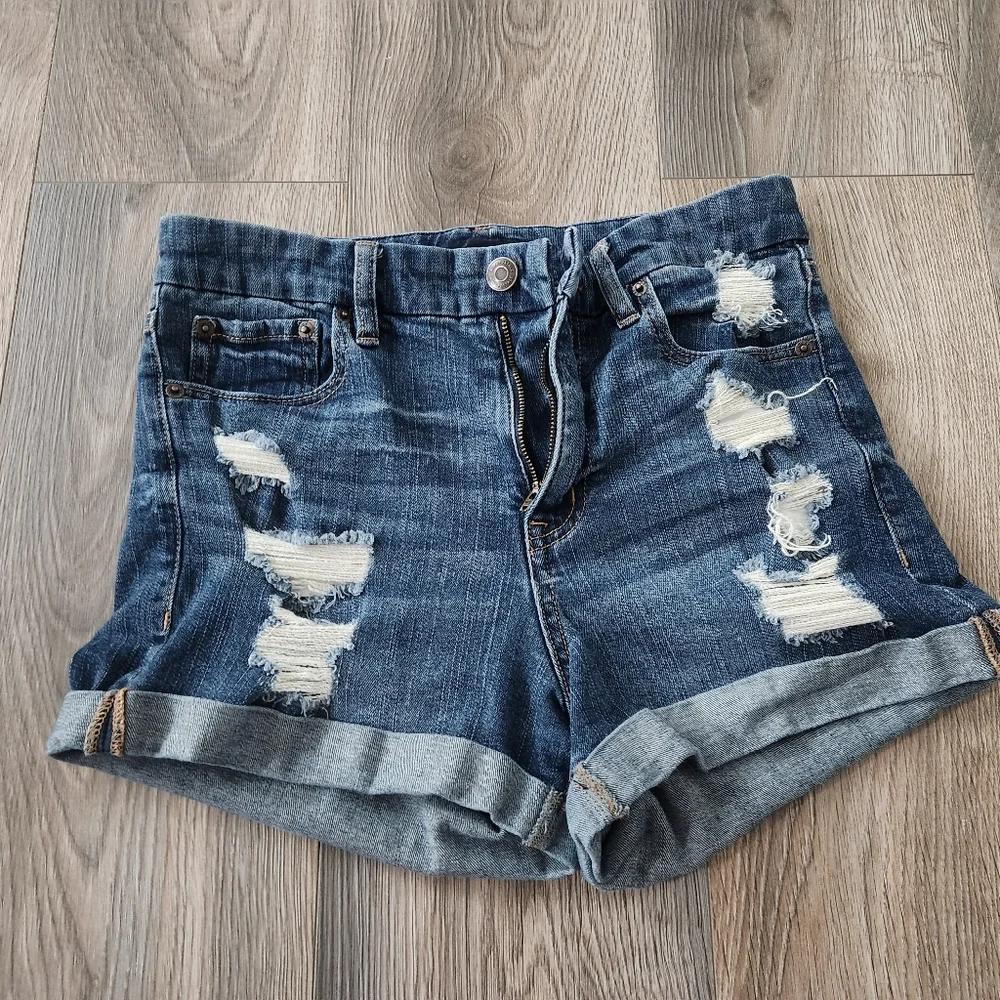 Aeropostale AERO Jean Shorts Womens size 8 High Rise Curvy Midi Light Denim